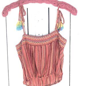 90s vintage red striped cotton cropped boho top